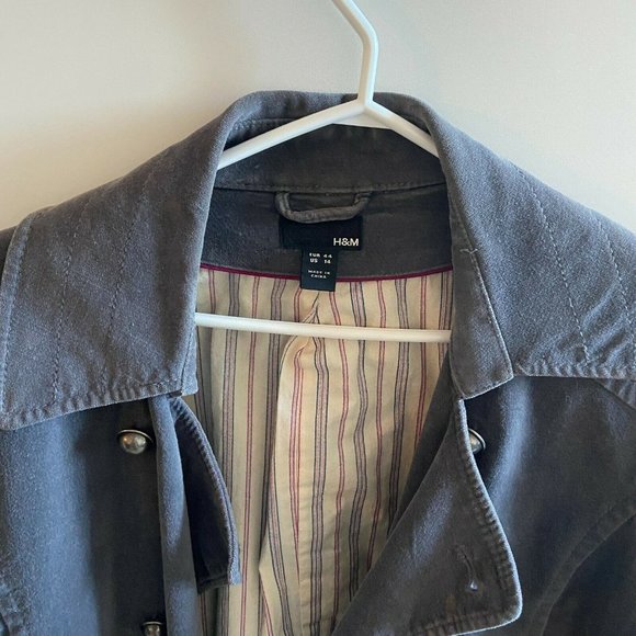 H&M Grey Velvet Pea Coat with Metal Buttons Size 14 - Picture 3 of 10